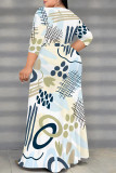 Daily Elegant Geometric Print Lace Up Contrast V Neck Printed Plus Size Dresses