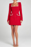 Elegant Solid Color Patchwork Square Neck A Line Dresses