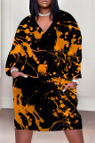 Casual Street Floral Print Pocket Contrast V Neck Printed Plus Size Dresses