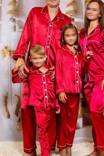 Daily Solid Color Buttons Patchwork Family Sleepwear