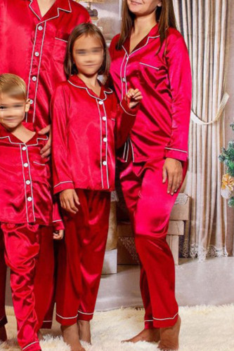 Daily Solid Color Buttons Patchwork Family Sleepwear