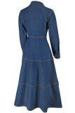 Casual Solid Color Buckle Patchwork Turndown Collar Long Sleeve Boot Cut Denim Dresses