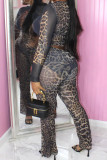 Sexy Leopard Print Patchwork O Neck Long Sleeve Two Pieces