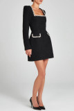 Elegant Solid Color Patchwork Square Neck A Line Dresses