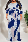 Casual Street Geometric Print Lace Up Contrast Scarf Collar Printed Plus Size Dresses