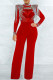 Casual Solid Color Patchwork Hot Drill Zipper O Neck Regular Jumpsuits