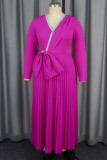 Party Formal Solid Color Patchwork Bow Decor V Neck Pleated Dresses