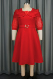 Party Elegant Solid Color Patchwork O Neck A Line Plus Size Dresses