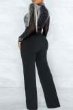 Casual Solid Color Patchwork Hot Drill Zipper O Neck Regular Jumpsuits