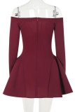 Sexy Solid Color Patchwork Backless Off Shoulder A Line Dresses