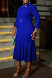 Party Formal Elegant Solid Color Patchwork Turndown Collar Fishtail Dresses