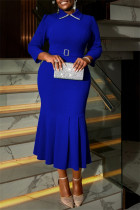 Party Formal Elegant Solid Color Patchwork Turndown Collar Fishtail Dresses
