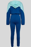 Casual Patchwork Zipper Contrast Zipper Collar Long Sleeve Two Pieces
