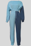 Casual Patchwork Contrast O Neck Long Sleeve Two Pieces