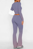 Casual Street Gradient Print Contrast O Neck Long Sleeve Two Pieces