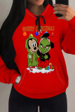 Casual Party Skull Head Cartoon Print Letters Draw String Pocket Hooded Tops