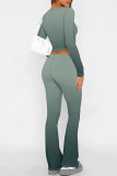 Casual Street Gradient Print Contrast O Neck Long Sleeve Two Pieces