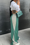 Casual Patchwork Contrast Loose Mid Waist Wide Leg Patchwork Bottoms