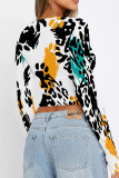 Casual Street Geometric Print Leopard Contrast O Neck Tops