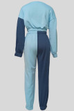Casual Patchwork Contrast O Neck Long Sleeve Two Pieces