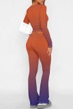 Casual Street Gradient Print Contrast O Neck Long Sleeve Two Pieces