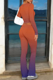 Casual Street Gradient Print Contrast O Neck Long Sleeve Two Pieces