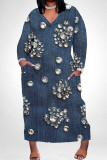 Casual Print Pocket Patchwork V Neck Straight Plus Size Dresses