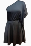 Casual Solid Color Patchwork Backless Oblique Collar A Line Plus Size Dresses
