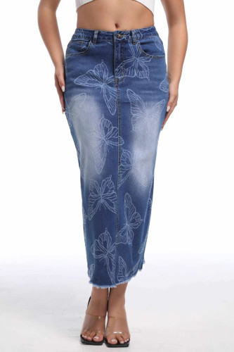 Daily Butterfly Print Pocket Patchwork Slit Zipper Regular Mid Waist Straight Patchwork Bottoms