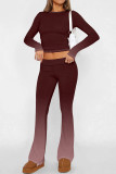 Casual Street Gradient Print Contrast O Neck Long Sleeve Two Pieces