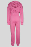 Casual Solid Color Draw String Patchwork Zipper Zipper Collar Long Sleeve Two Pieces
