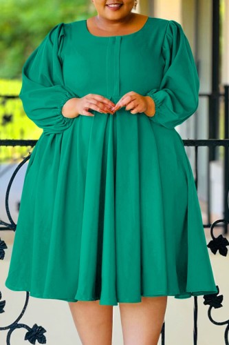 Casual Solid Color Basic O Neck A Line Plus Size Dresses