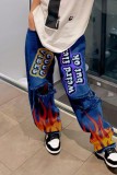Casual Print Ripped High Waist Regular Denim Jeans