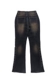 Casual Solid Color Pocket Belted High Waist Regular Denim Jeans
