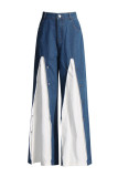 Casual Daily Patchwork Contrast High Waist Boot Cut Denim Jeans