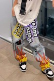 Casual Print Ripped High Waist Regular Denim Jeans