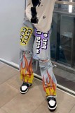 Casual Print Ripped High Waist Regular Denim Jeans