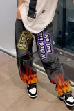 Casual Print Ripped High Waist Regular Denim Jeans