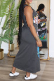 Casual Print Patchwork Strap Design Deep V Neck Long Dresses