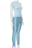 Casual Solid Color Basic O Neck Short Sleeve Two Pieces