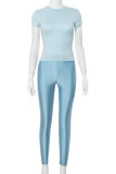 Casual Solid Color Basic O Neck Short Sleeve Two Pieces