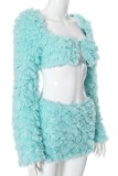 Sexy Hot Solid Color Basic Square Neck Long Sleeve Two Pieces