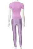 Casual Solid Color Basic O Neck Short Sleeve Two Pieces