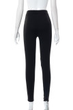 Sexy Casual Hot Solid Color Patchwork See-Through Skinny High Waist Pencil Patchwork Trousers