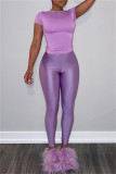 Casual Solid Color Basic O Neck Short Sleeve Two Pieces