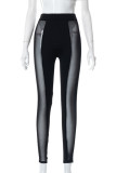 Sexy Casual Hot Solid Color Patchwork See-Through Skinny High Waist Pencil Patchwork Trousers