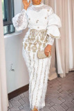 Elegant Lace Patchwork Mandarin Collar Long Sleeve Two Pieces
