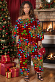 Casual Print Basic Off Shoulder Regular Jumpsuits