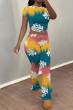 Casual Street Camouflage Print Polka Dot Contrast O Neck Short Sleeve Two Pieces