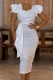 Casual Solid Color Patchwork Ruffled Trim Asymmetrical Collar Wrapped Skirt Dresses